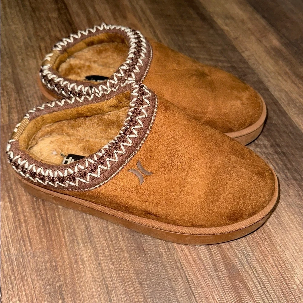 Girl’s Hurley Brown Kids Furry Lined Slippers Clogs‎ size 13